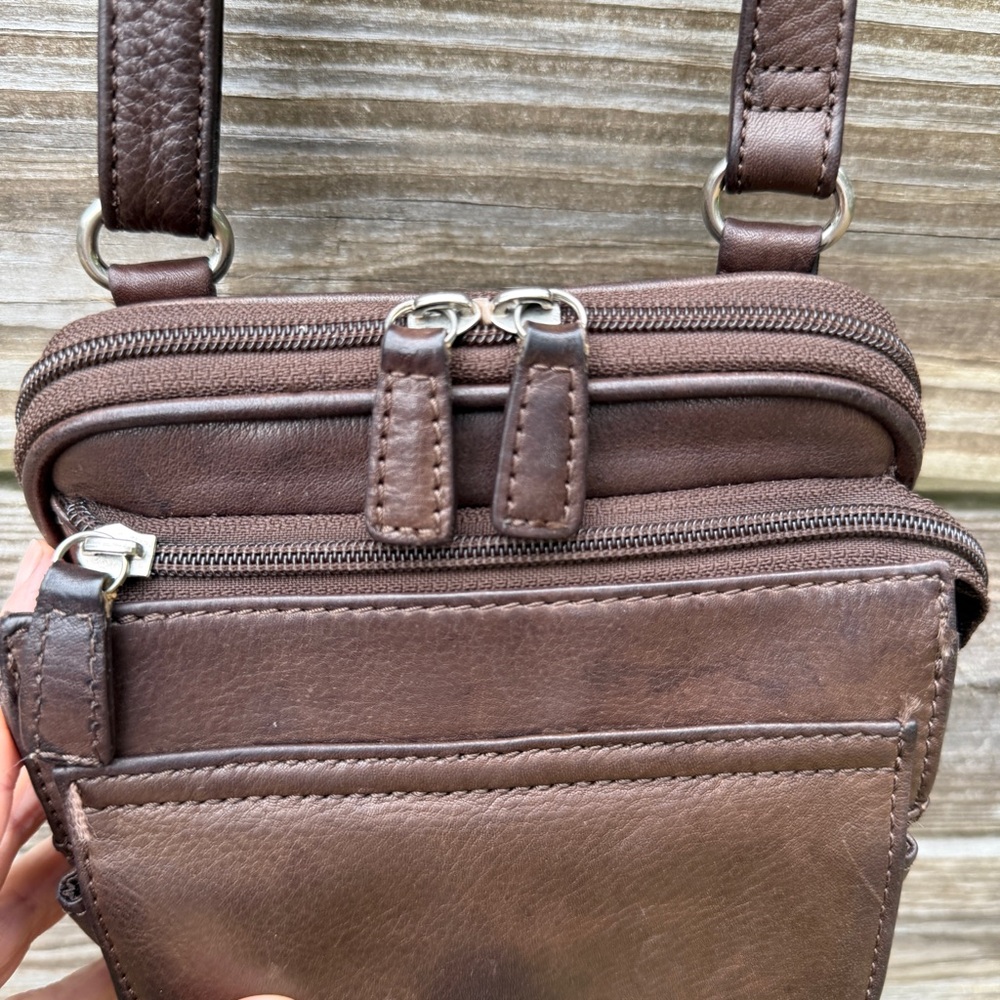 Vintage Fossil Brown Leather Organizer Crossbody Bag Functional Retro Classic - Picture 10 of 13